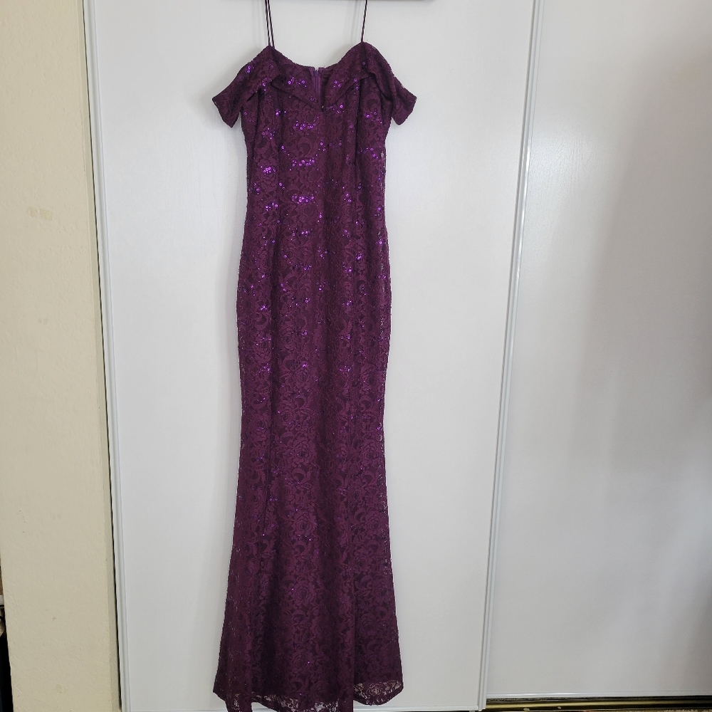 Vintage Miss Kim Off Shoulder Sequin Lace Mermaid Style Gown